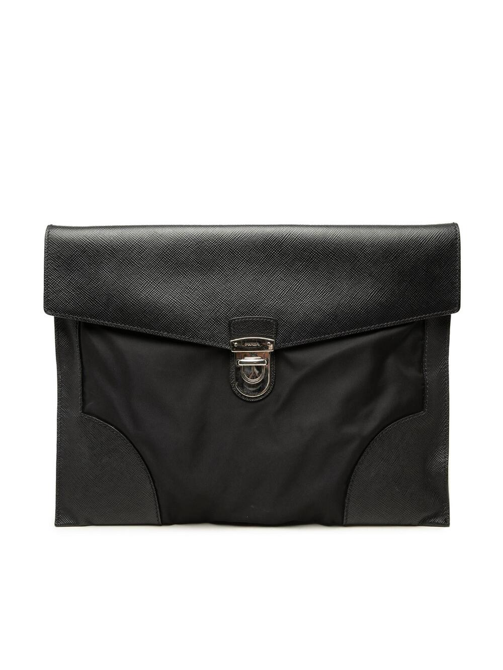 Prada Saffiano Trimmed Tessuto Clutch #340491P42B